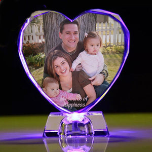 Personalized Colorful Lights Crystal Photo Ornaments Heart Shape - ISUNGIFTS