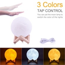 Load image into Gallery viewer, Moon Lamp 3D Print Usb 3 Color Tap Control Change Remote LED Night Light Gift
