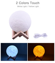 Load image into Gallery viewer, Moon Lamp 3D Print Usb 3 Color Tap Control Change Remote LED Night Light Gift
