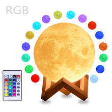 Load image into Gallery viewer, Moon Lamp 3D Print Usb 3 Color Tap Control Change Remote LED Night Light Gift
